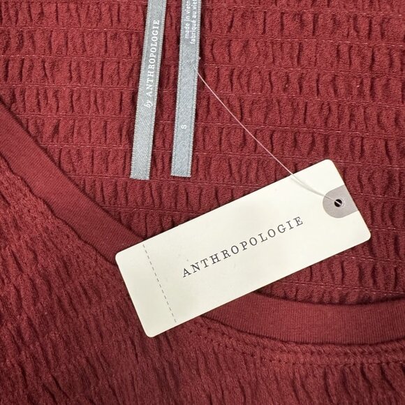 Anthropologie Smocked Bell Sleeve Top Women’s Small Wine Burgundy Textured Knit - Picture 4 of 10